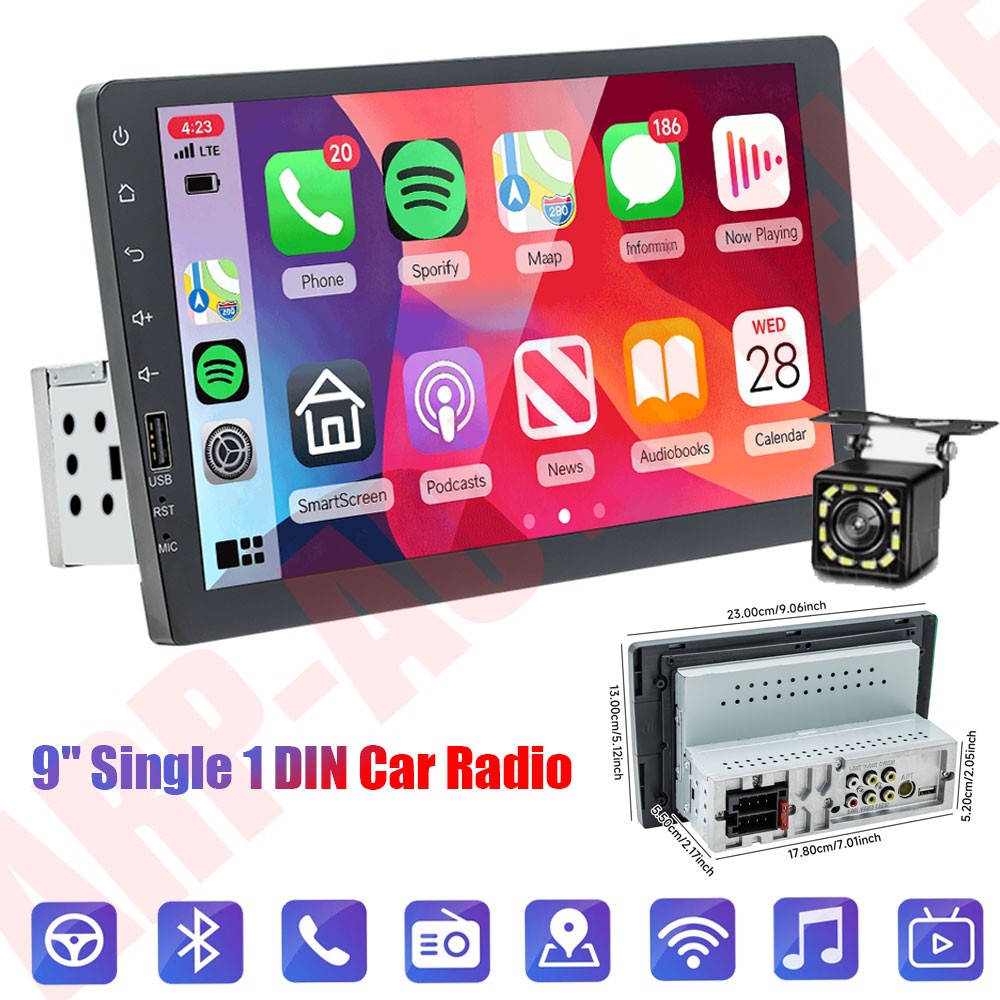 9″ 12V Single Din Car Stereo MP5 Carplay Radio Touch Screen Bluetooth Player FM