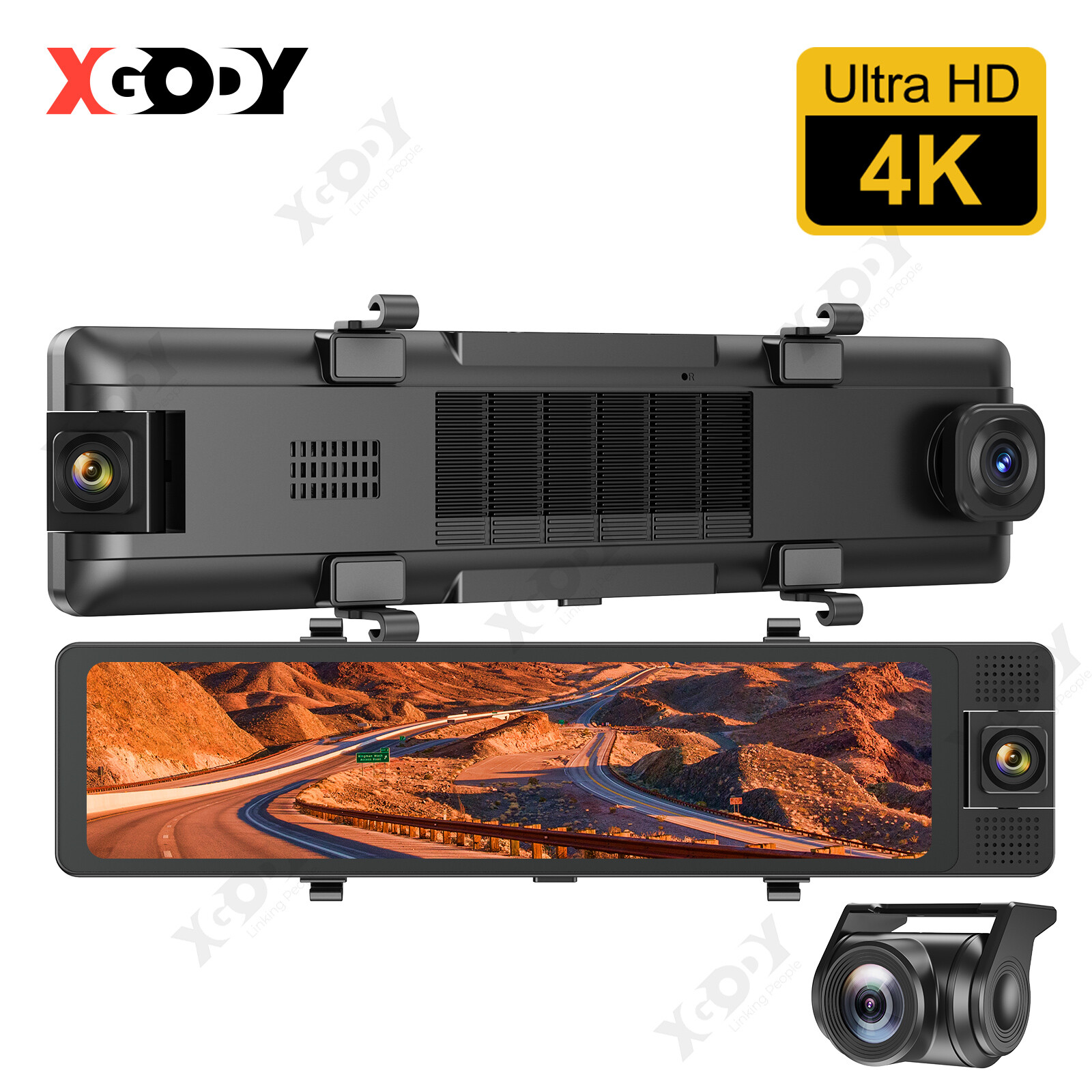 12″ Mirror Dash Cam 4K Touch Screen Car DVR 3-Channel IR Night Vision WiFi GPS