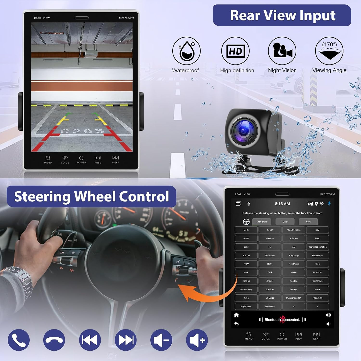 [2+64G] Single Din Car Stereo with Wireless Carplay and Android Auto – 9.5 Inch