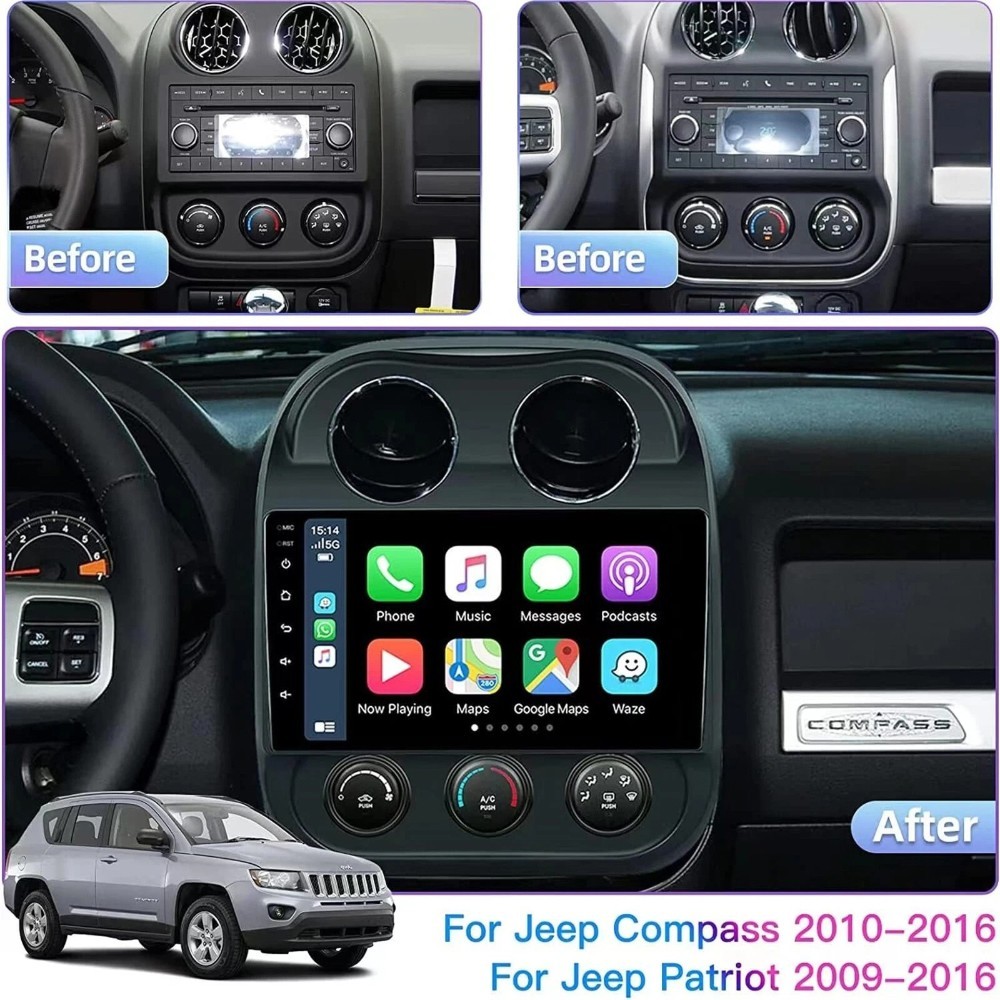 32GB Android 15 Car Radio For Jeep Compass 2009-16 Apple Carplay GPS Navi Stereo