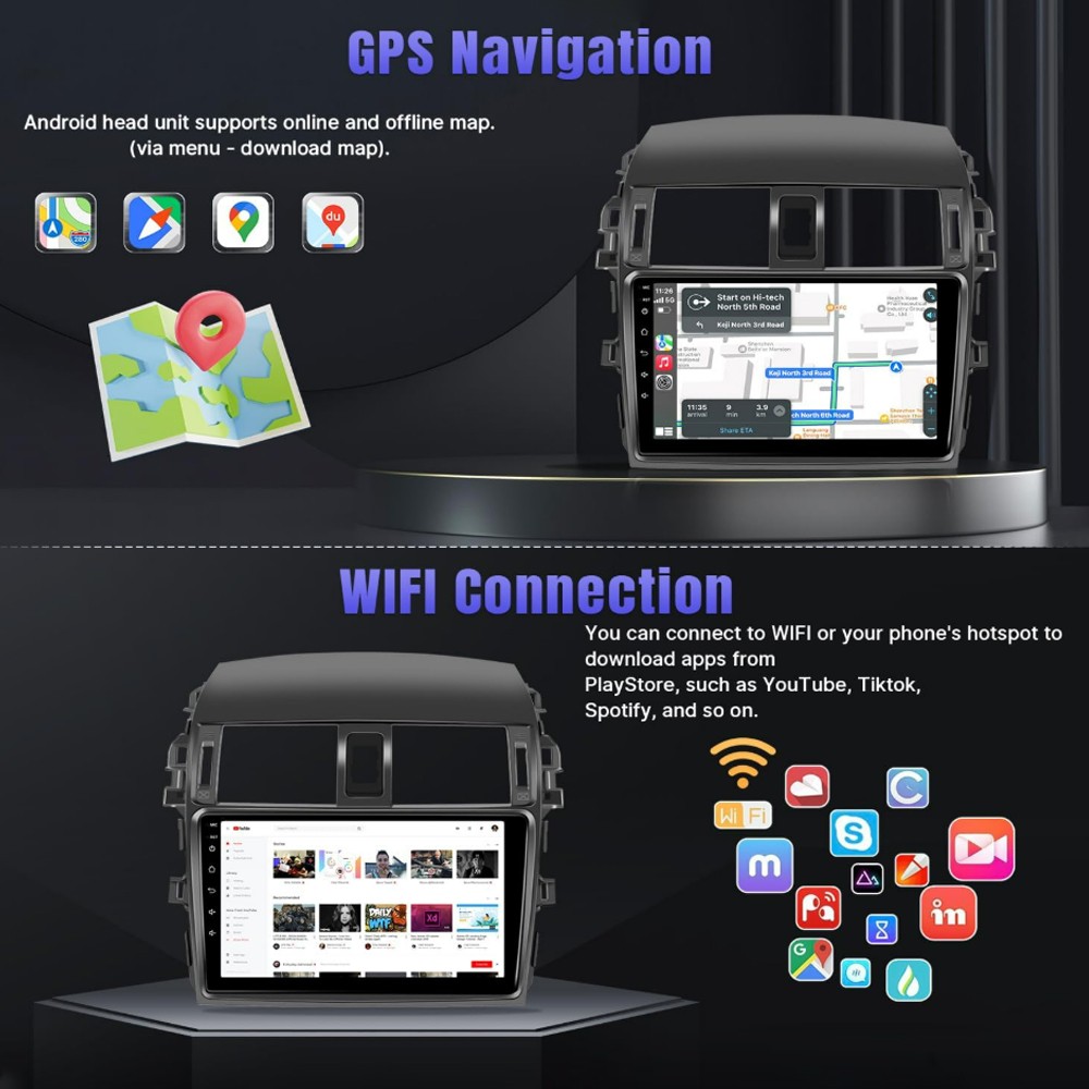 9″ Android 2 Din Car Radio GPS Navi WIFI 1+16G BT Multimedia Player for Toyota