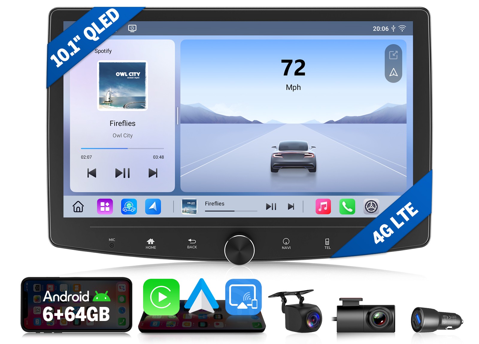 2 DIN 8-Core 10.1″ Car Radio Wireless CarPlay Android Auto GPS Navi 4G DSP FM/AM