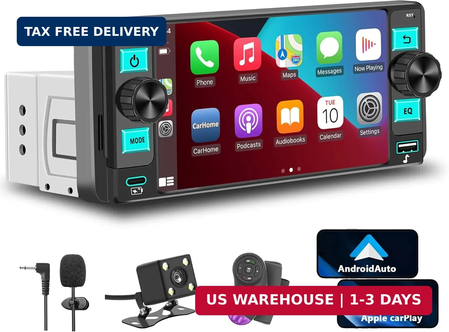 Car Stereo – Dual Knob Touchscreen Radio with Wireless CarPlay bluetooth