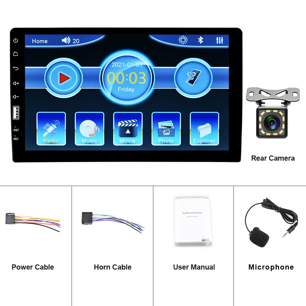 9″ Single 1DIN Touch Screen Car Stereo Radio Bluetooth FM Mirror Link MP5 Camera