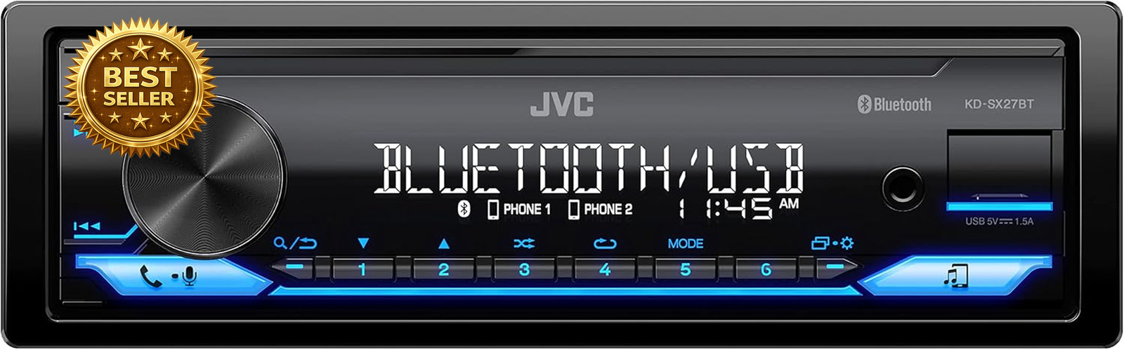 JVC KD-SX27BT Bluetooth Car Stereo Single DIN 100W USB AUX FM AM Receiver