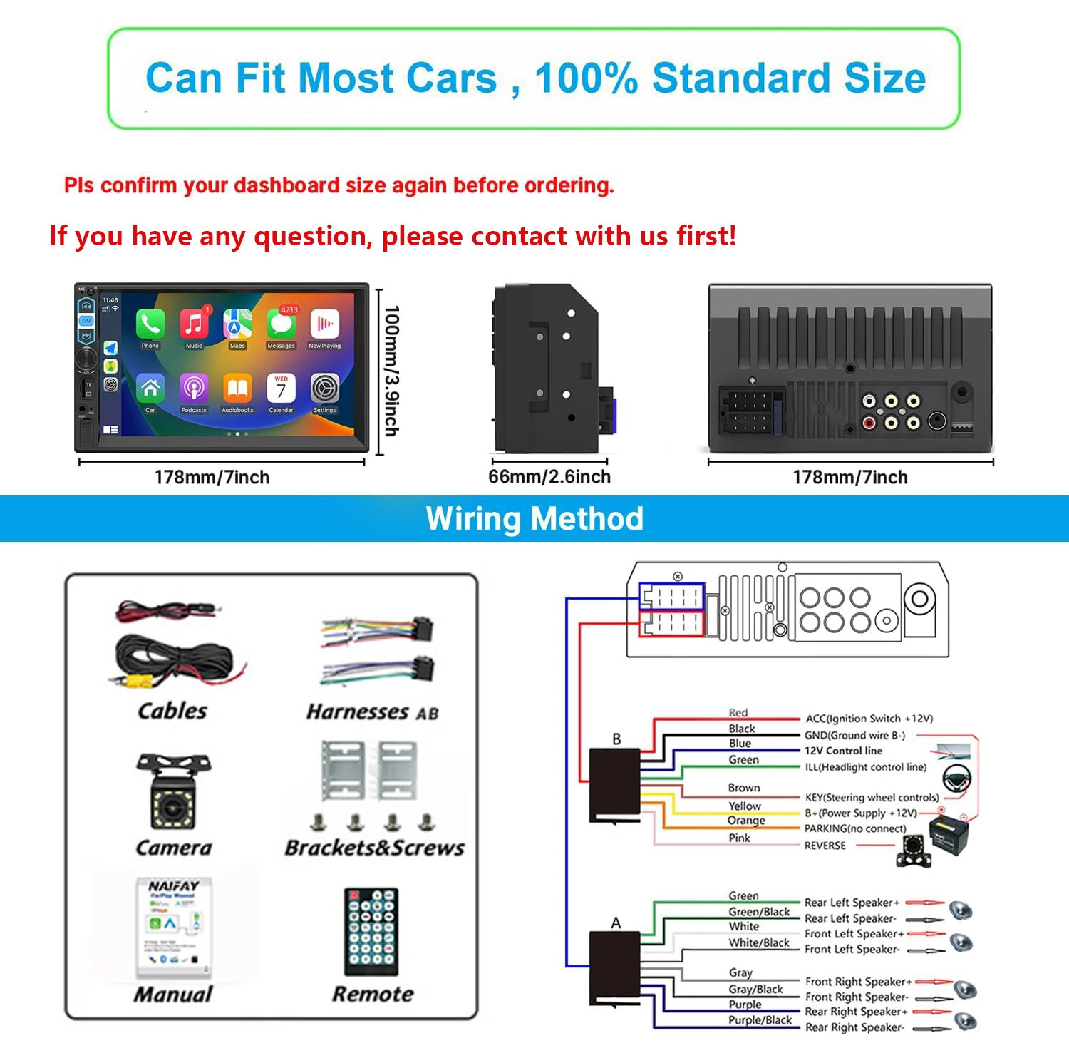 7″ Double 2 DIN Car MP5 Player Bluetooth Touch Screen Stereo Radio With Camera@