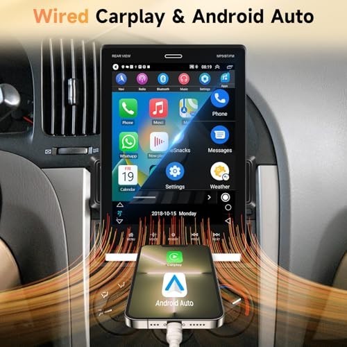 9.5″ CarPlay Android Auto Single DIN Stereo – Bluetooth Touchscreen Radio, Backu