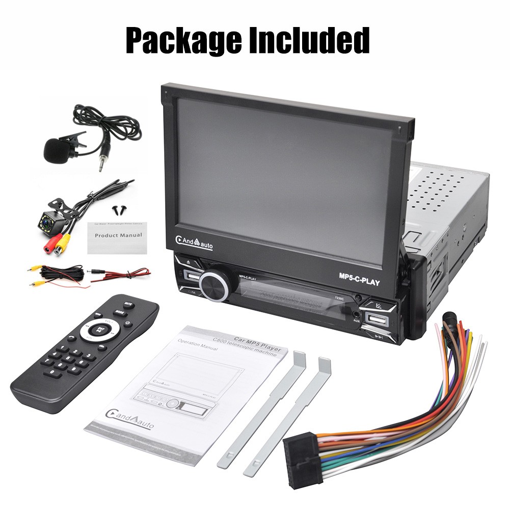 Flip Out Single DIN 7″ Car Stereo Radio Touch Screen AUX Type C USB with Camera