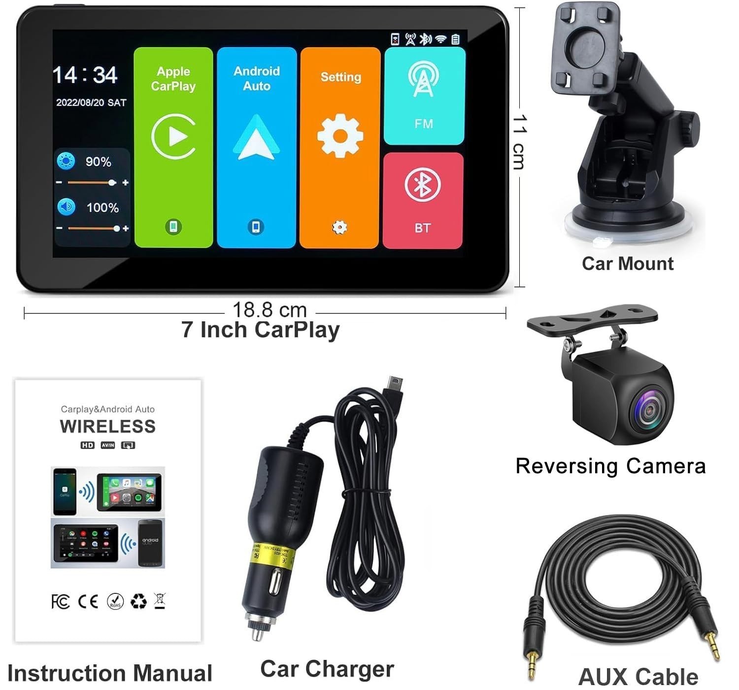 7″ HD Wireless CarPlay & Android Auto Stereo, Backup Camera, GPS, Voice Control