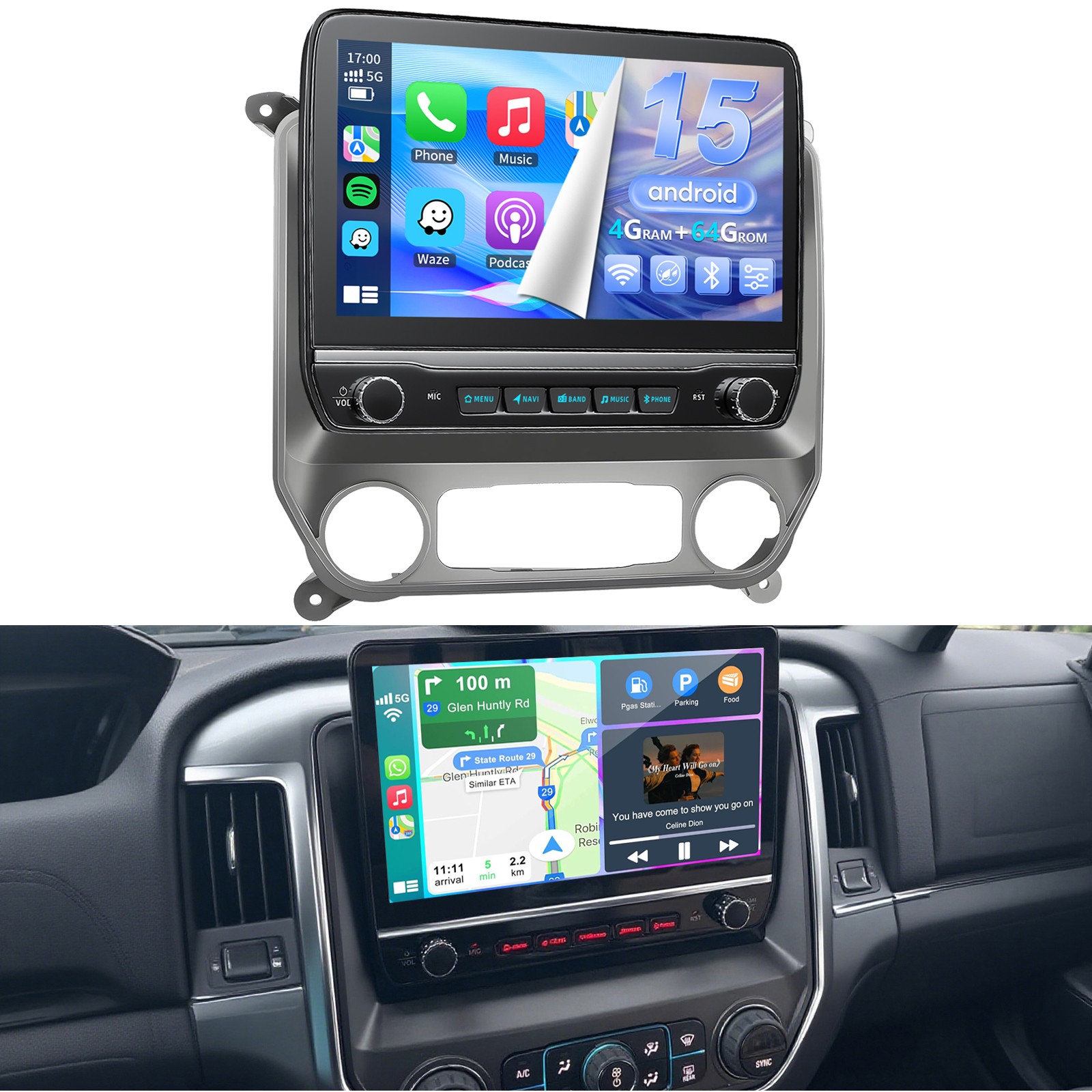 Car GPS Carplay Stereo Radio For 2014-2018 Chevrolet Silverado GMC Sierra Truck