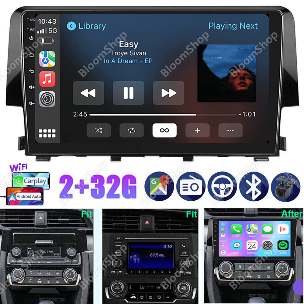 Apple CarPlay Car Radio Stereo For 2016-2020 Honda Civic GPS WiFi BT Android 15