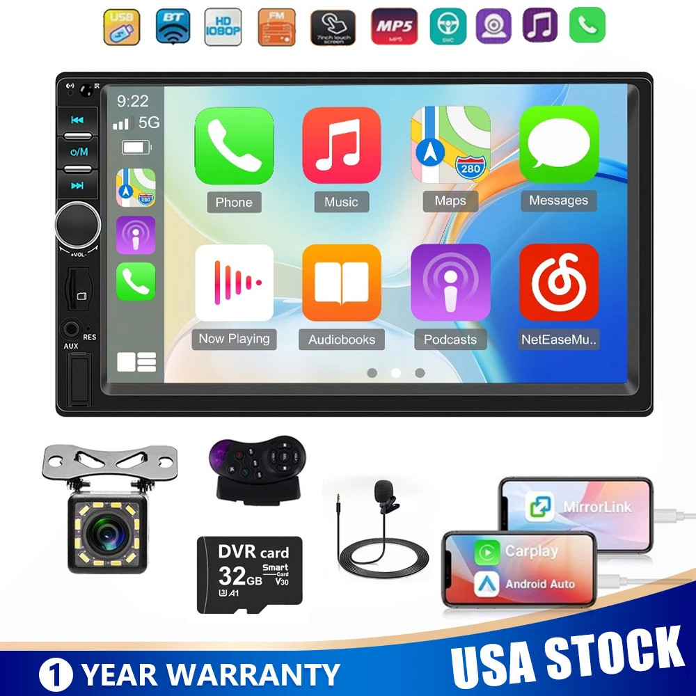 7″ Double DIN Apple CarPlay Android Auto Car Stereo Radio Bluetooth with Camera