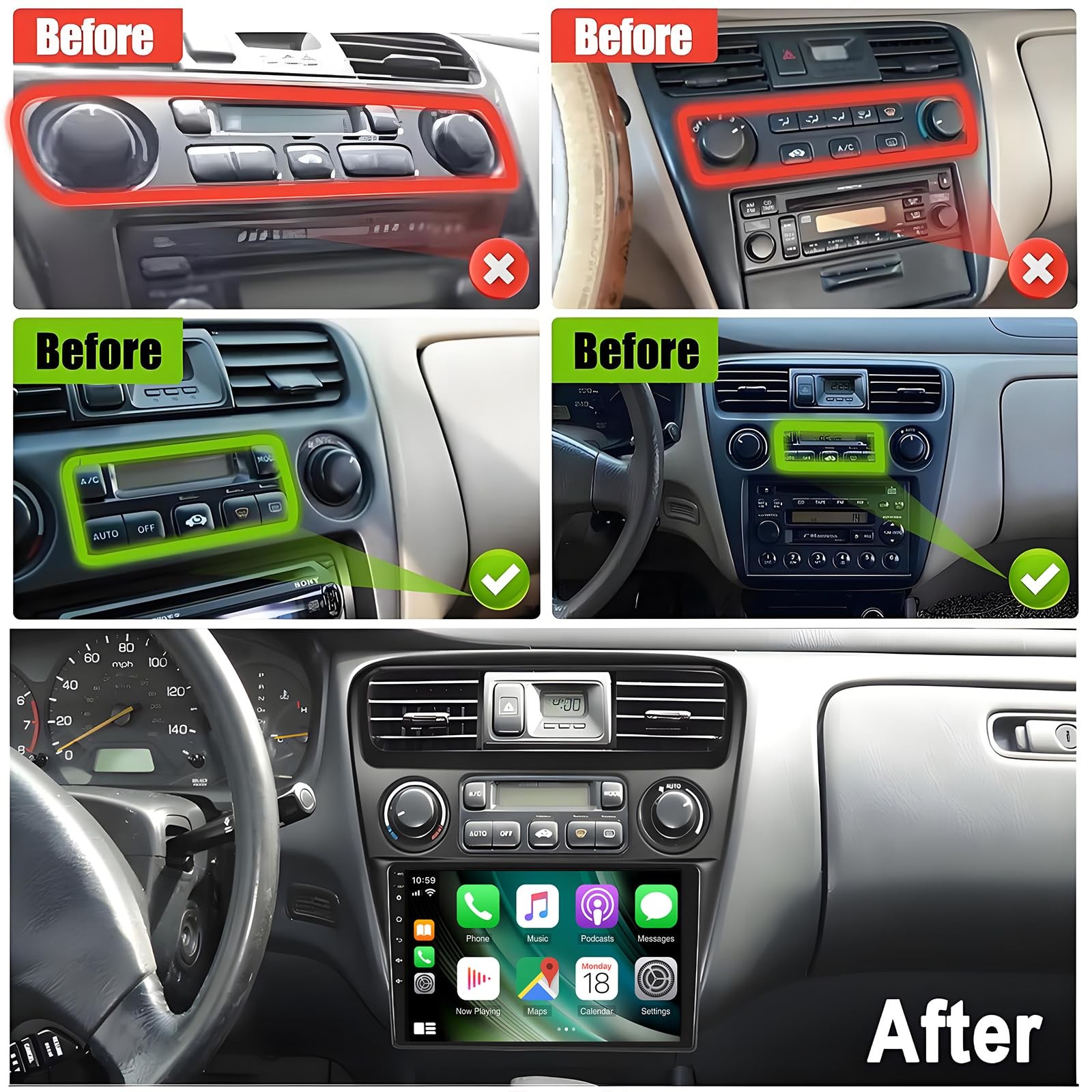 For Honda Accord 6th 1998-2002 Android CarPlay Car Stereo Radio GPS Navi 64G
