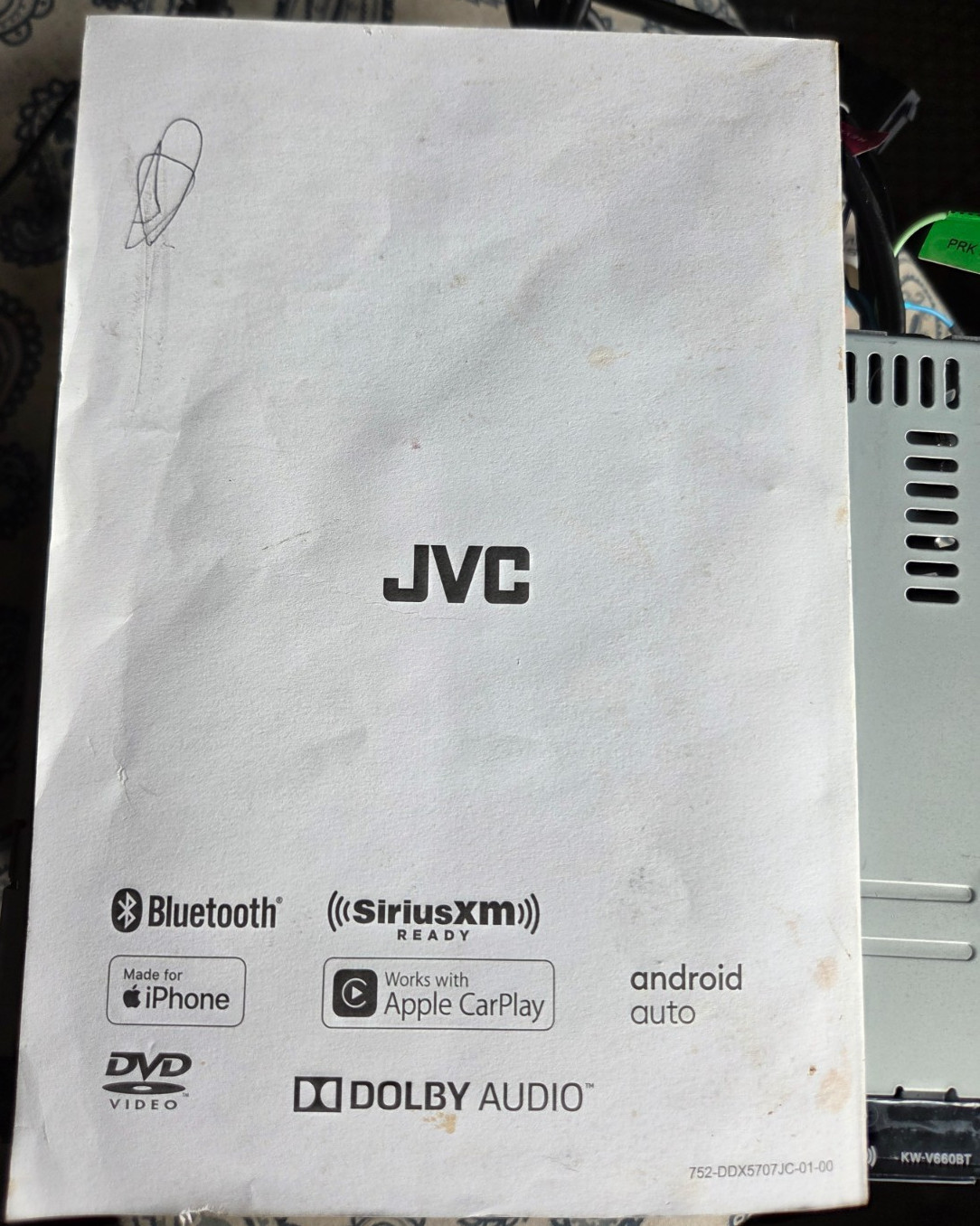 JVC KW-V660BT 6.8 CD/DVD/USB Double Din Apple CarPlay Android Auto Bluetooth mic