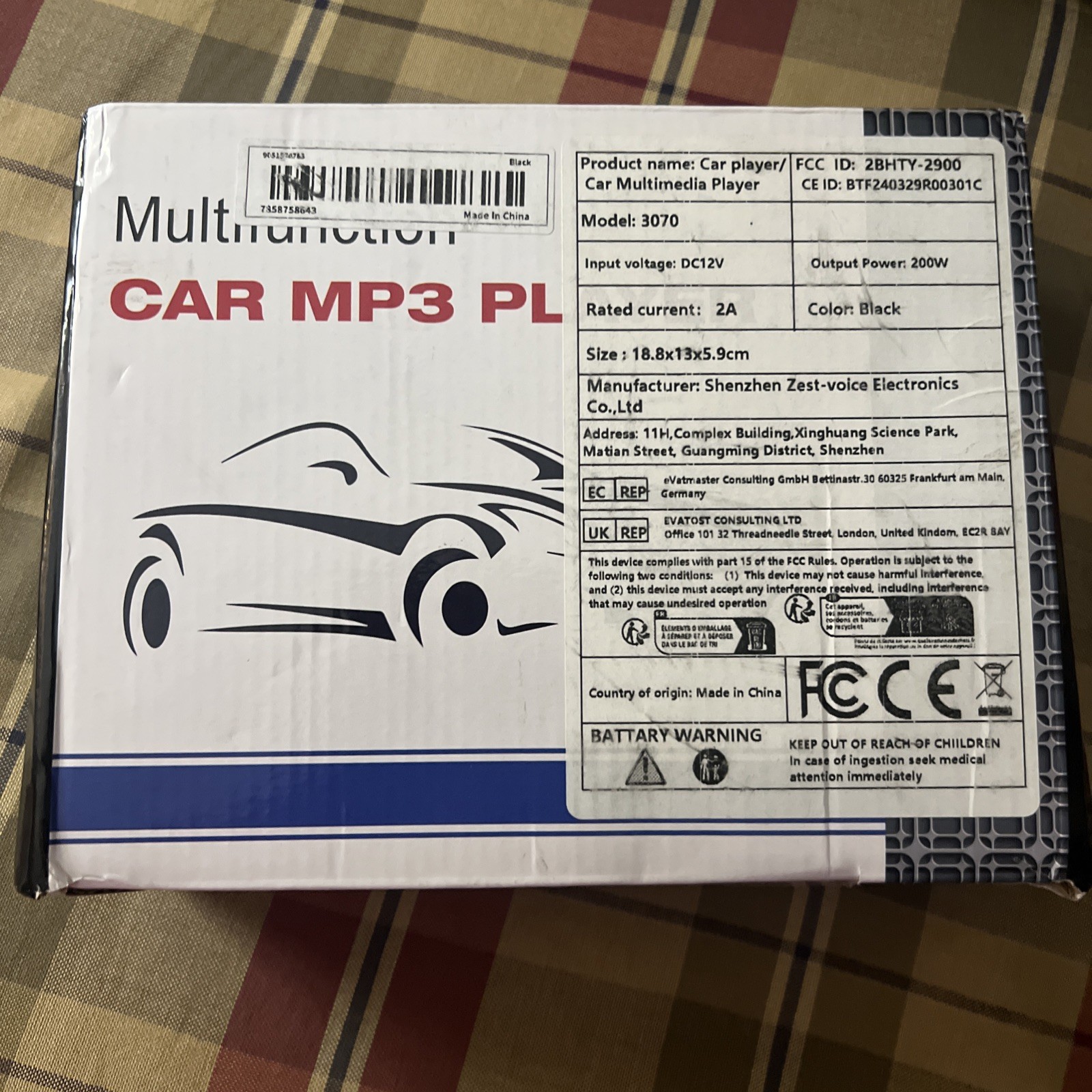 Car MP3 Player Bluetooth Single DIN Stereo Radio USB AUX Remote New Open Box