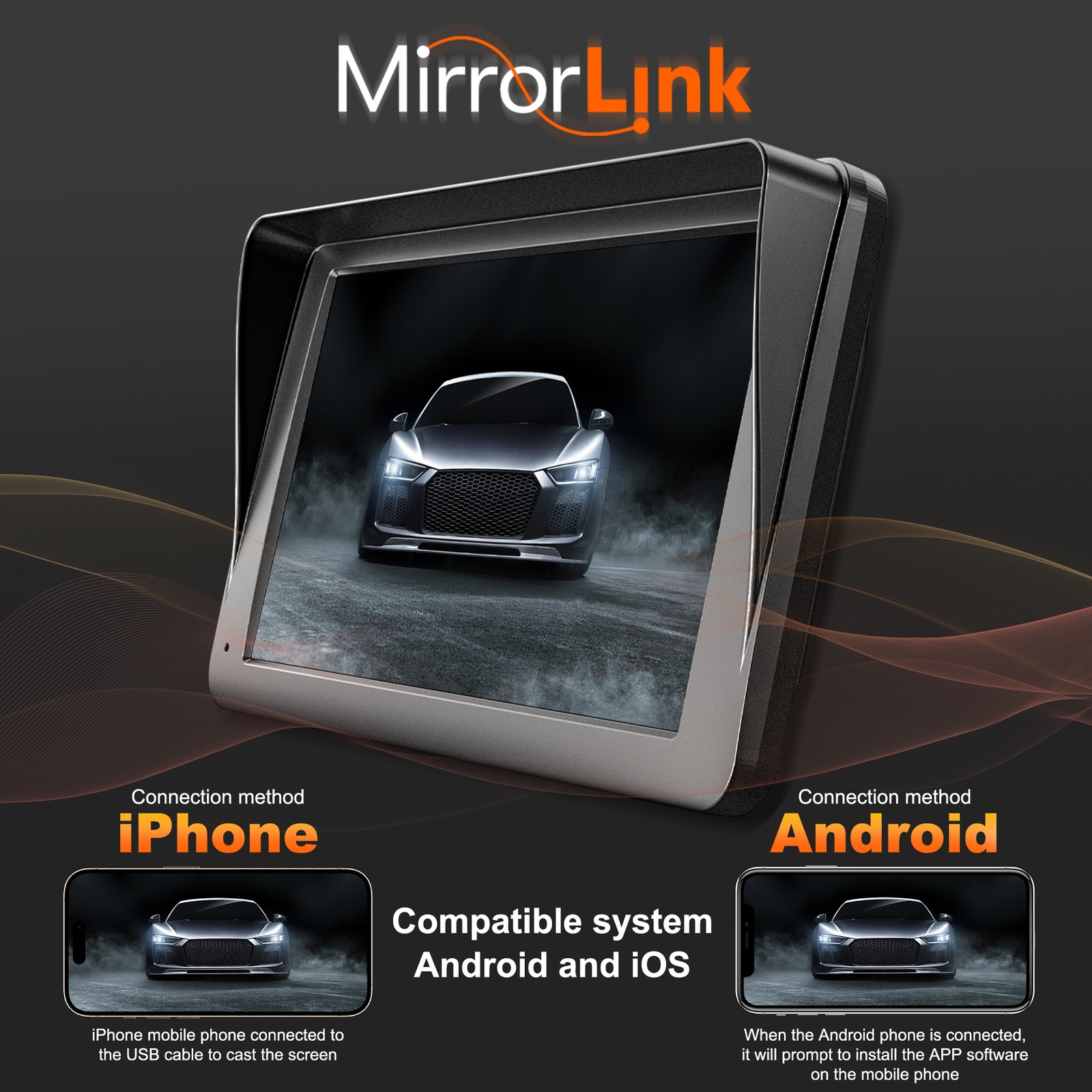 7 INCH PORTABLE WIFI WIRELESS CARPLAY & ANDROID AUTO CAR RADIO MP5 PLAYER 2 DIN