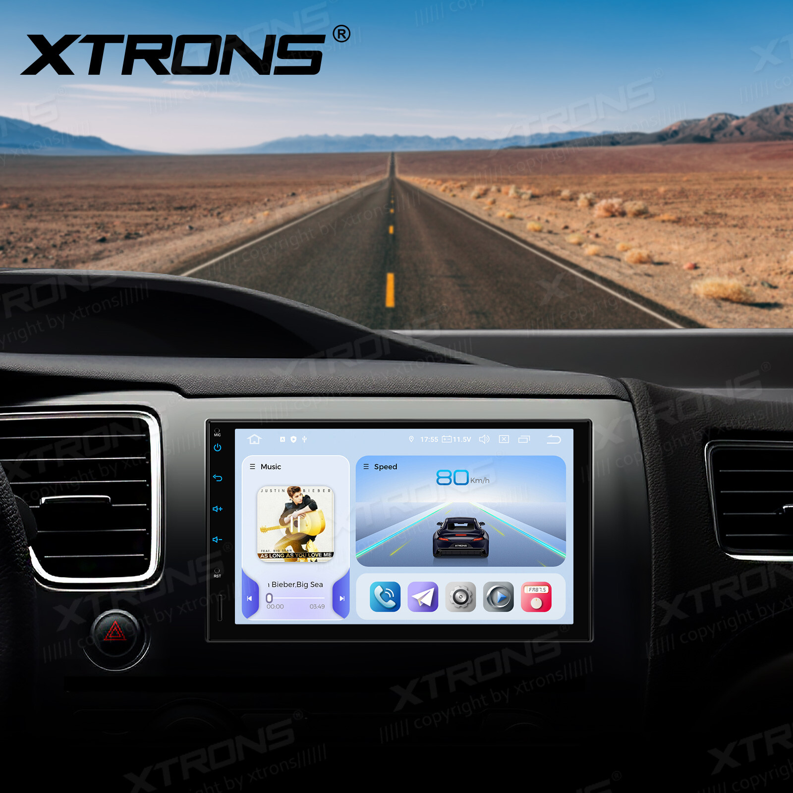 2 DIN Android 14 CarPlay Head Unit 8GB 256GB GPS DTS Sound 7″ Touchscreen WIFI
