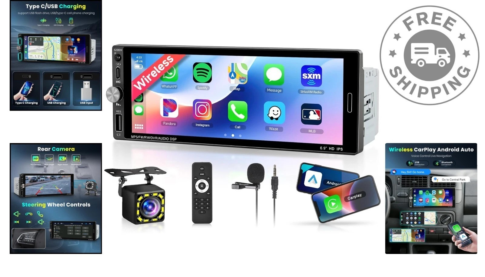 Bluetooth 5.2 Single Din Car Radio: Android Auto, Wireless Carplay & RCA Output