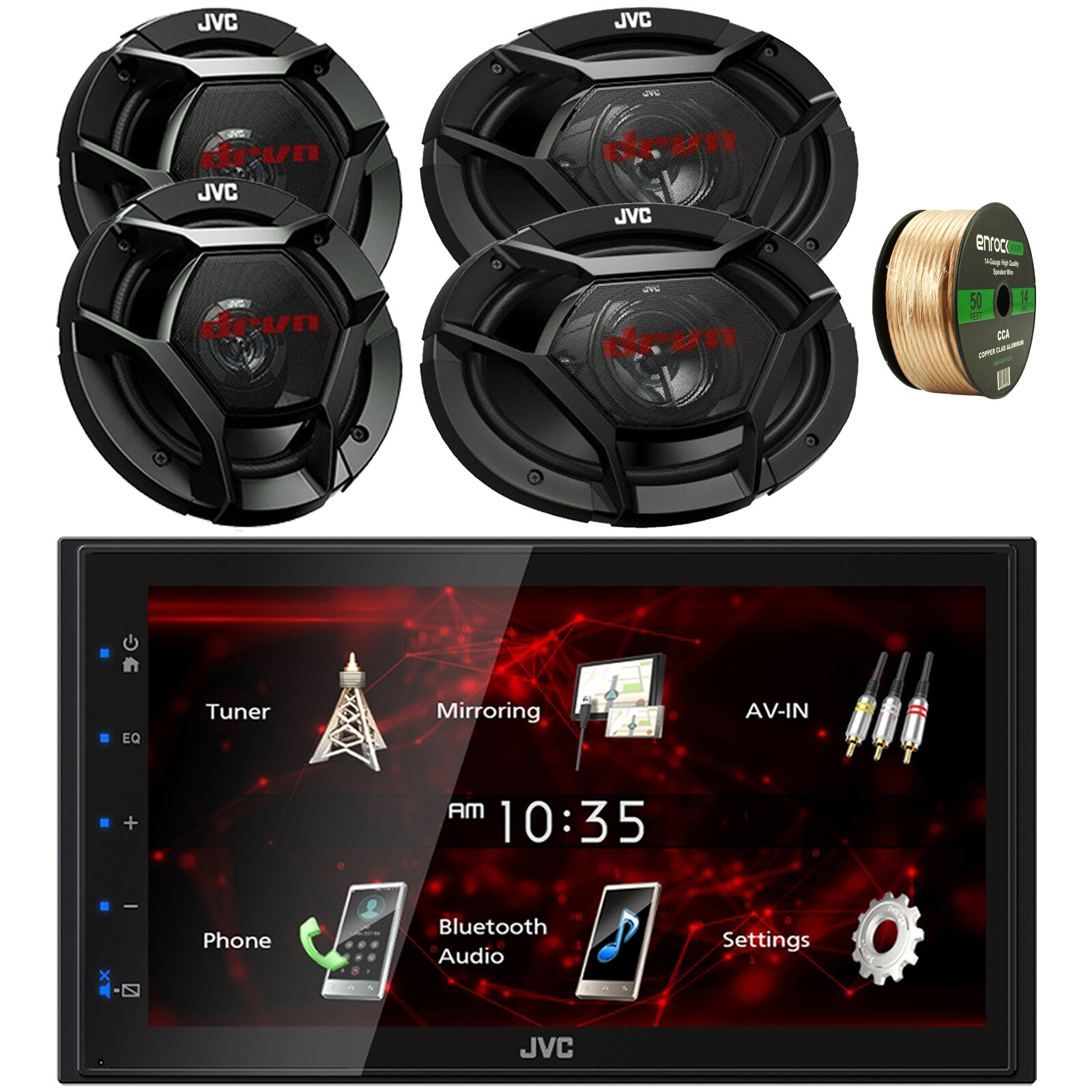 JVC 6.8″ Touchscreen Radio, 2x 6.5″ 300W Speaker, 2x 6×9″ 500W Car Speaker, Wire