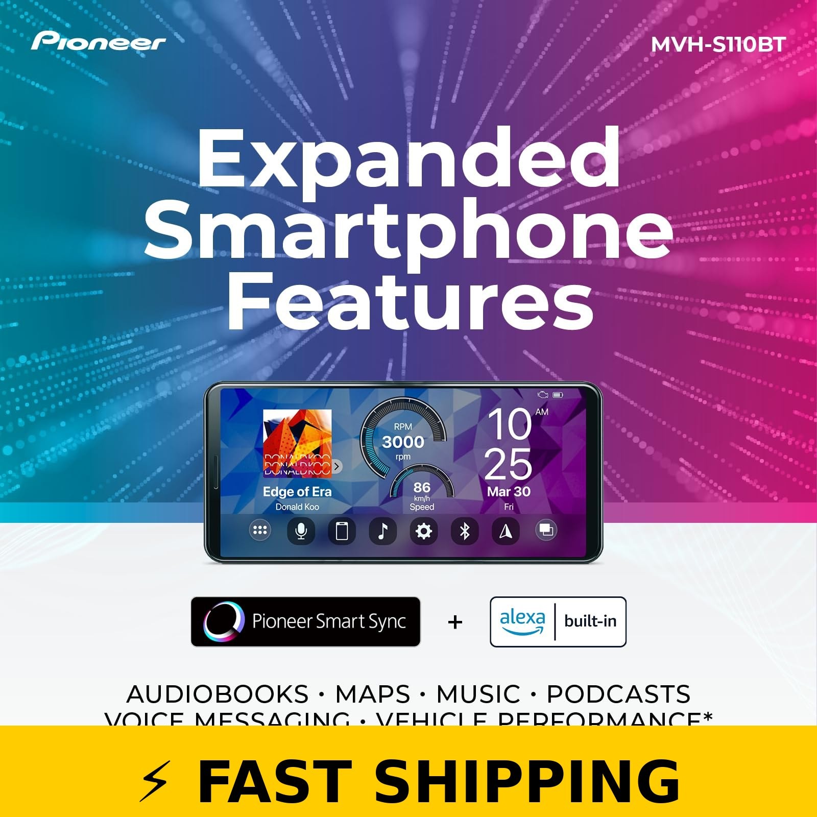 Pioneer MVH-S110BT Car Stereo – Bluetooth, USB Input, 50W x 4 Output