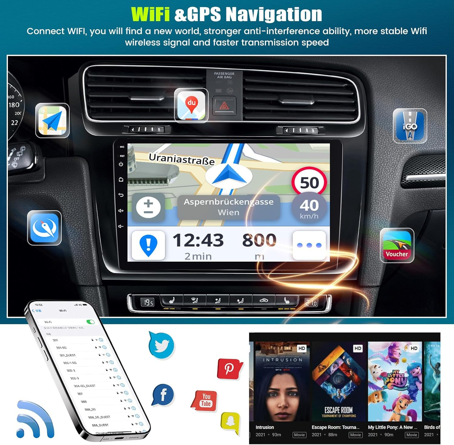 [8-Core 4+64GB] Android 13 Double Din Car Radio Stereo with Wireless Carplay&And