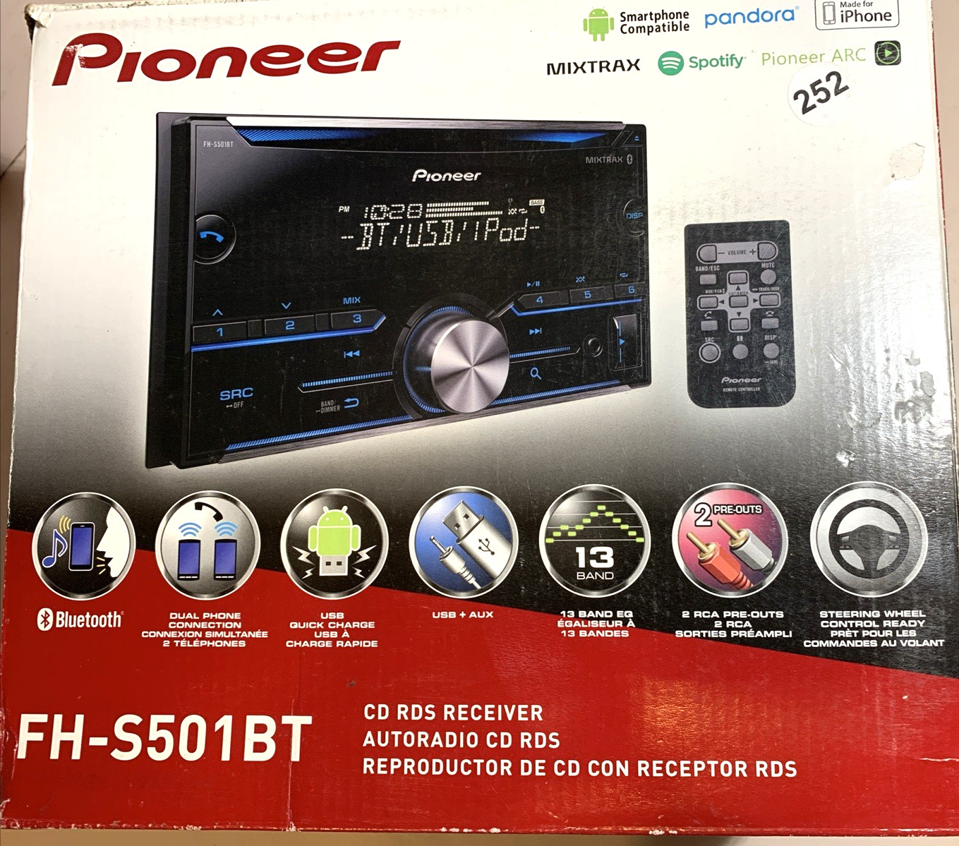 Used Pioneer AUTORADIO CD RDS RECEIVER FH-S501BT “NO REMOTE”$55 + Free Shipping