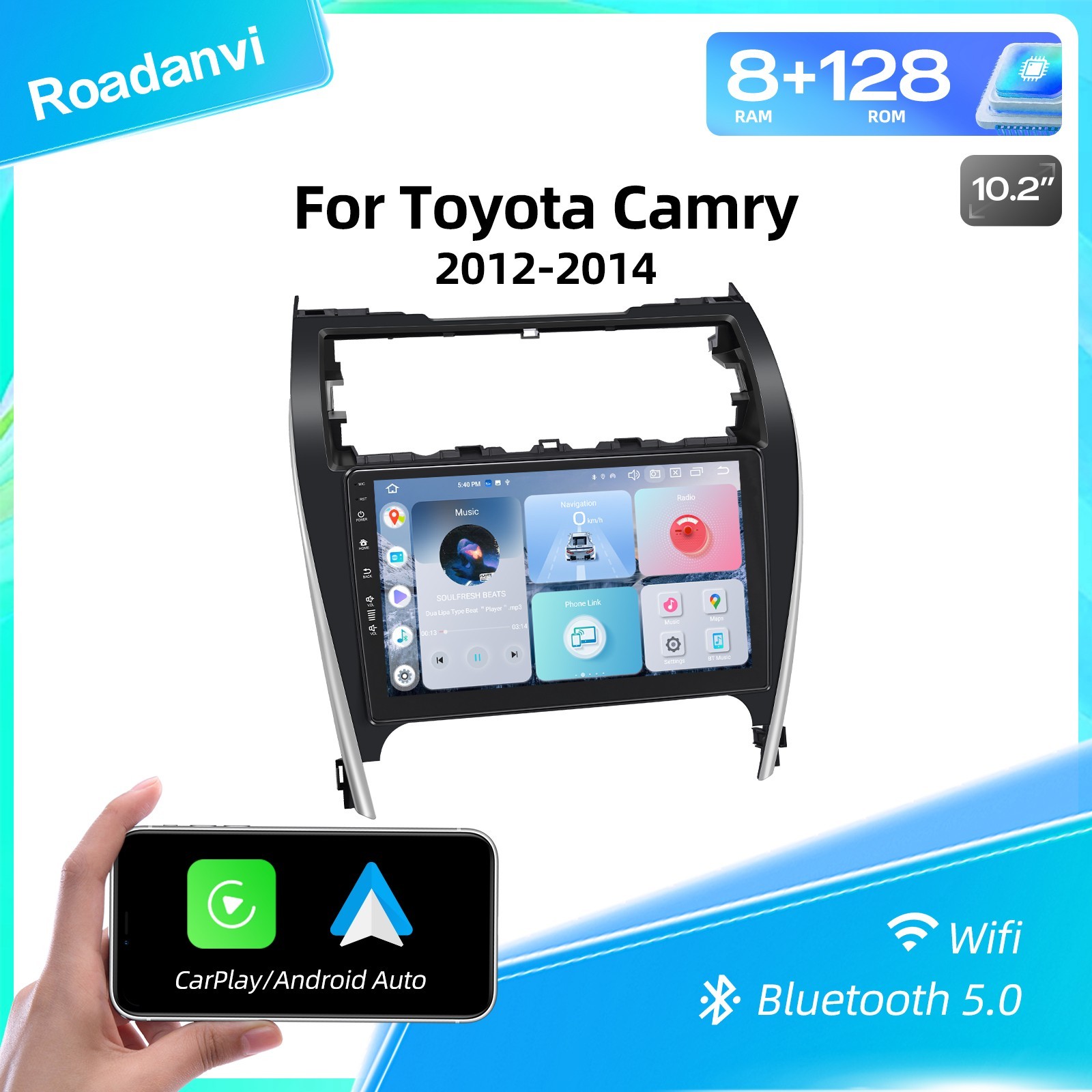 Roadanvi 10.2″ Android Car Radio for Toyota Camry 2012-2014 T-Style Navigation