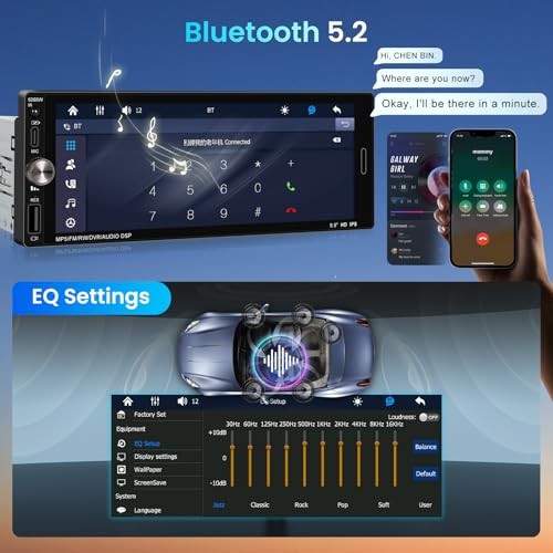 Single Din Car Stereo with Wireless CarPlay Android Auto Mirror Link, Car