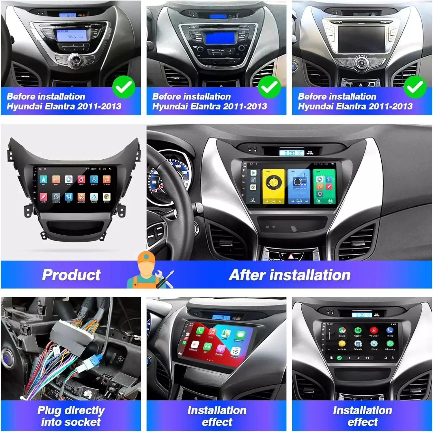 For Hyundai Elantra 2011 2012 2013 Carplay Car Stereo Radio Android GPS Navi FM
