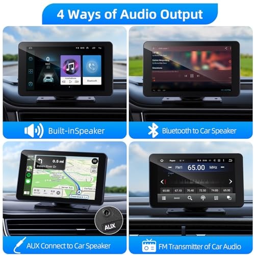 Wireless Carplay and Android Auto Screen for Car, 7″ HD Portable Touch Screen
