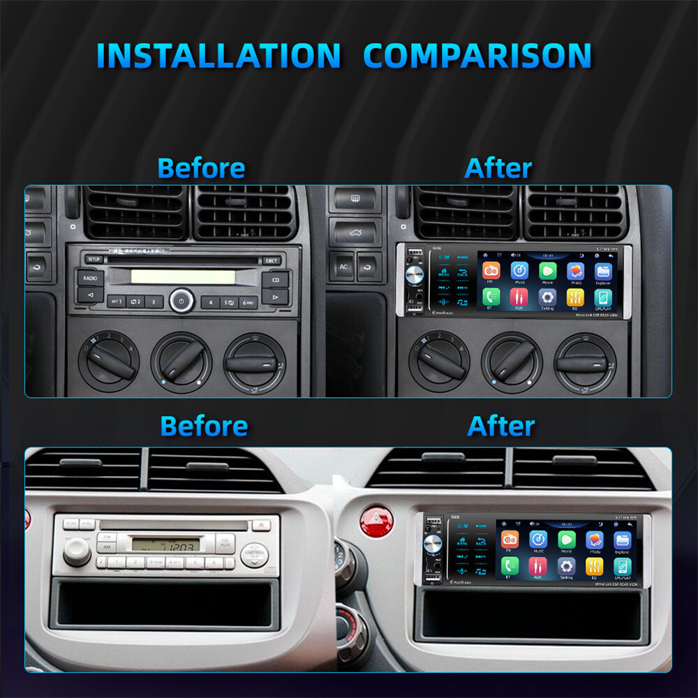 Single Din Radio Car Stereo Touch Screen MP5 Player Carplay Bluetooth FM Aux USB