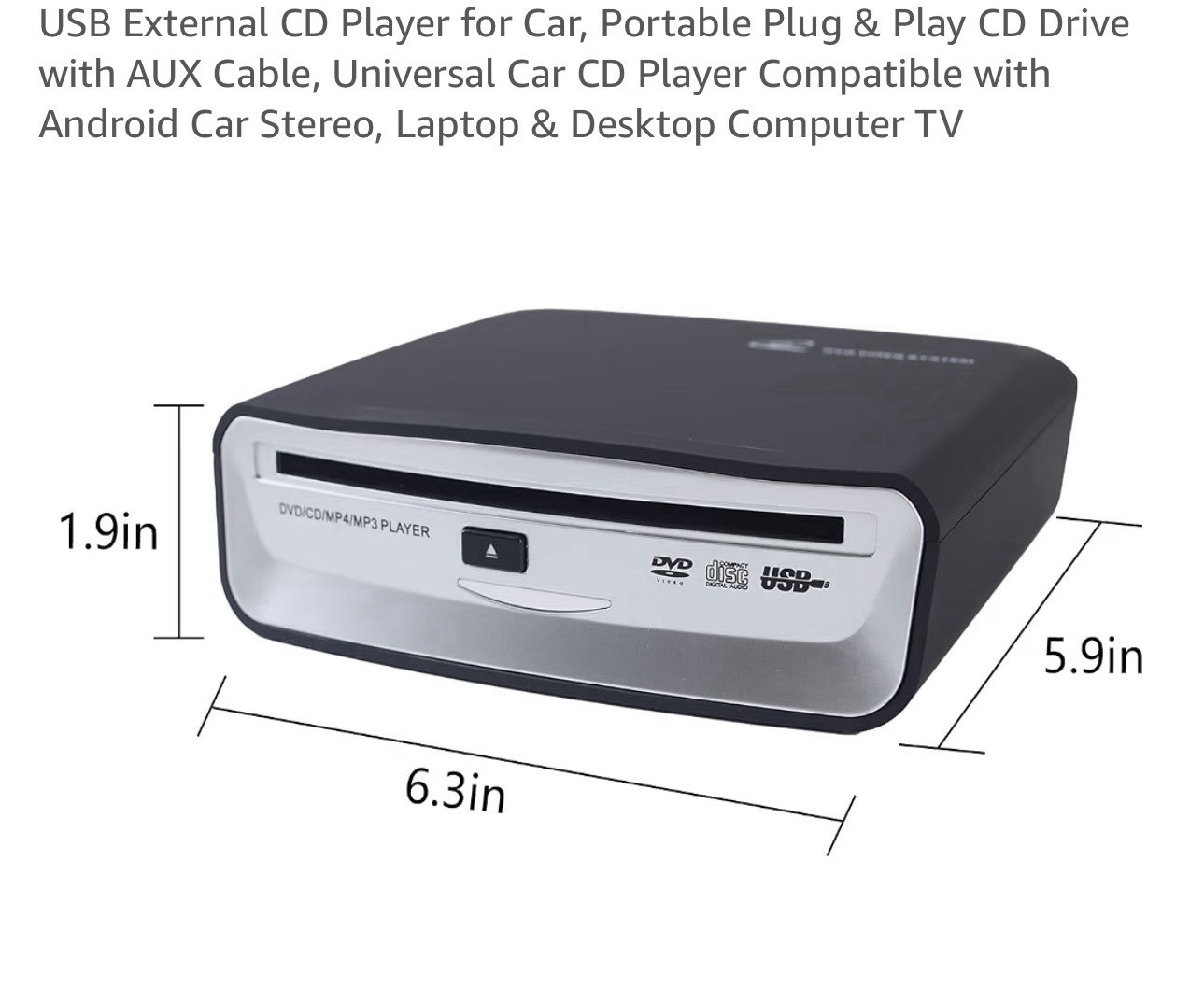 Universal External Car CD Player Machine USB CD Player for Car