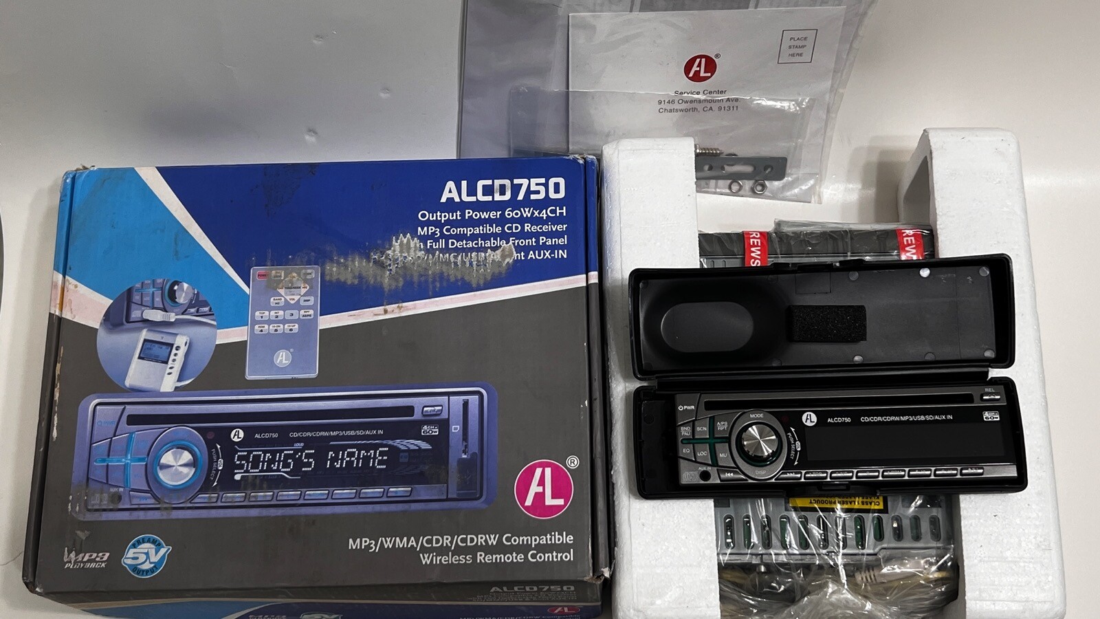 AL Car Audio ALCD750 AM/FM/CD/MP3/WMA 60W X 4 Detachable Face Wireless Remote