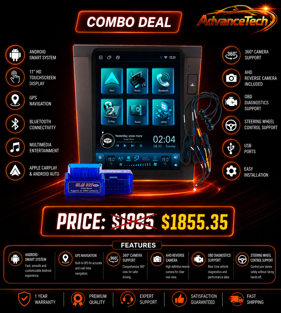 Combo Deal Holden Caprice Series I 11″ Headunit 360 Cam Scanner