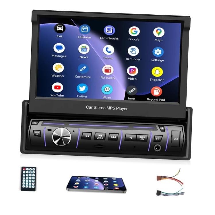 Single Din Car Stereo,7 inch Flip Out Screen Car Player, Single Din Slide Out