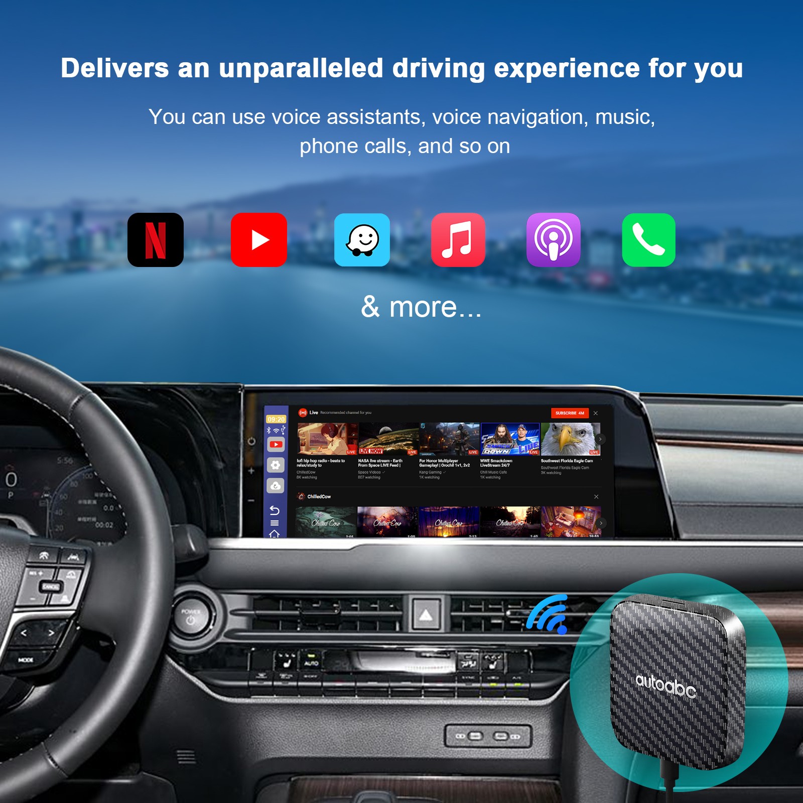 Wireless CarPlayAndroid AutoAdapter Magic Box with Netflix/YouTube/Disney/Google