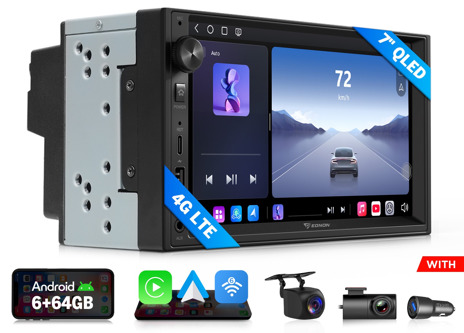7″ QLED Touch Screen Car Stereo Radio CarPlay Android 13 6+64G 7″ 2 Din GPS WiFi