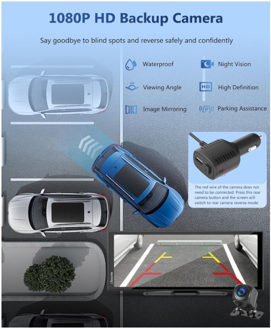 11.26″ Portable CarPlay & Android Auto Touchscreen with 4K Dash Cam