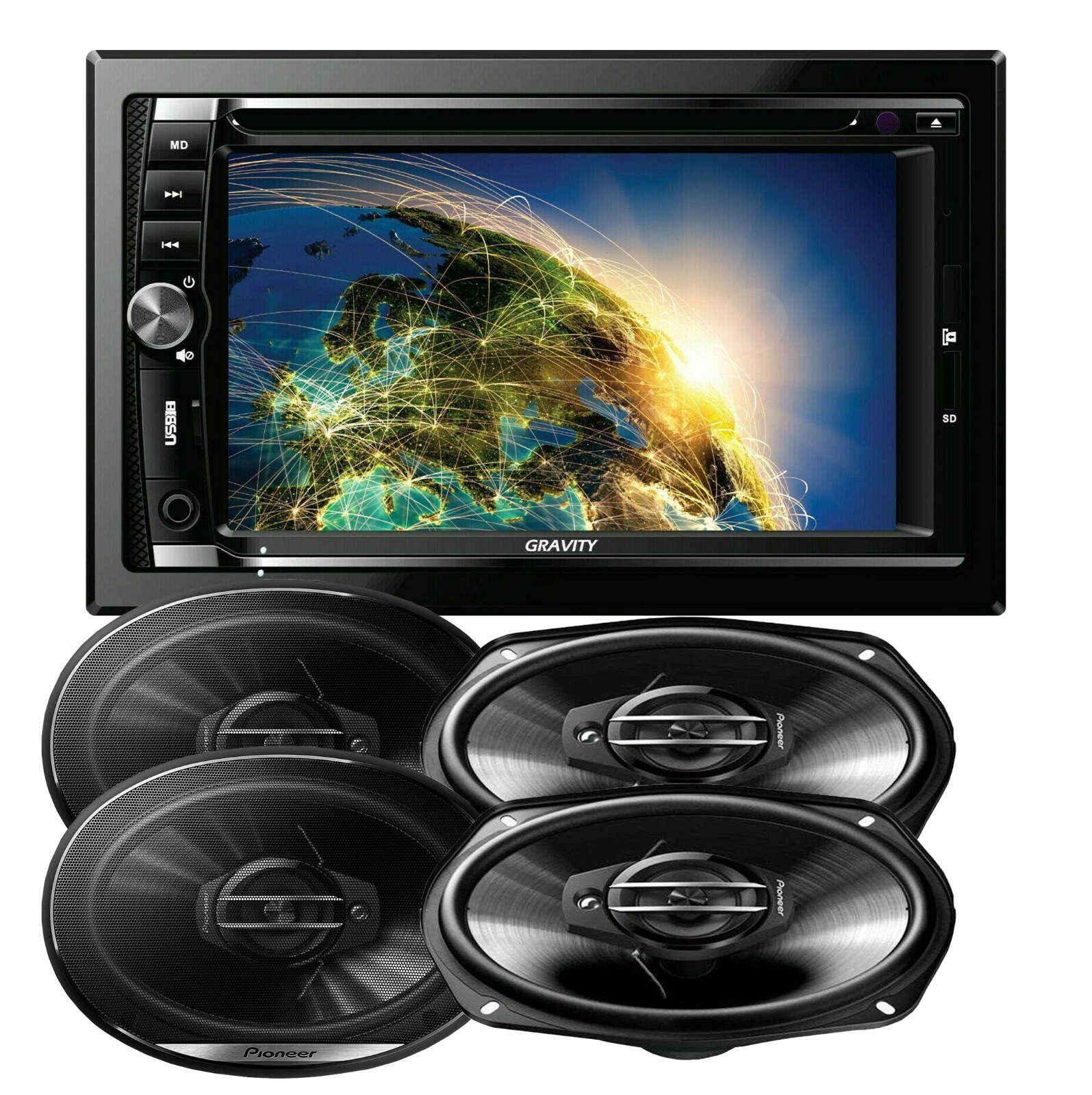 Gravity VGR-D900BT 2-DIN DVD Car Receiver + 4x Pioneer TS-G6930F 6×9″ Speakers