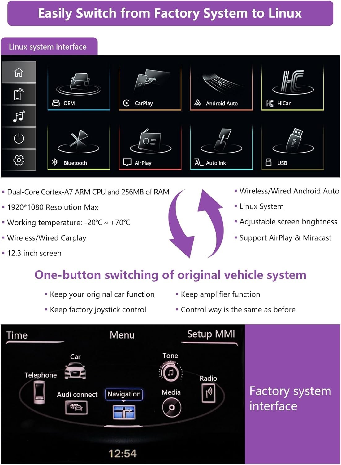 12.3″ Car Radio Wireless Android Auto CarPlay Navi 8+128GB For Audi A4 A5 08-16