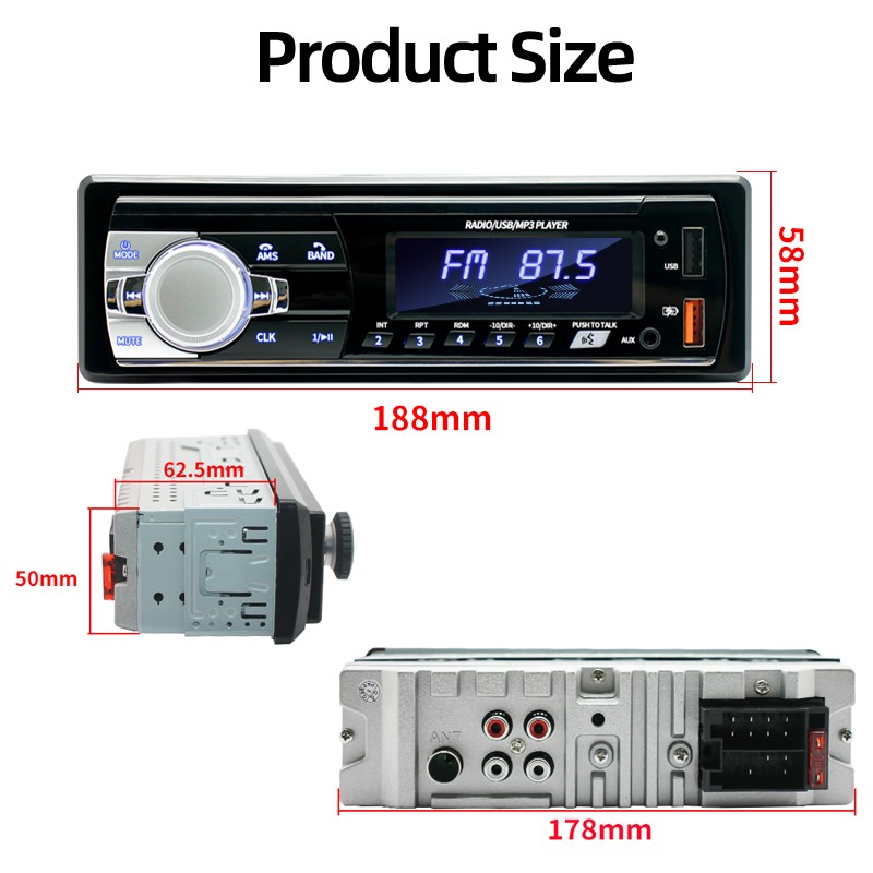 Car Stereo Bluetooth MP3 Player Single Din Dual USB SD FM Radio 60W x 4