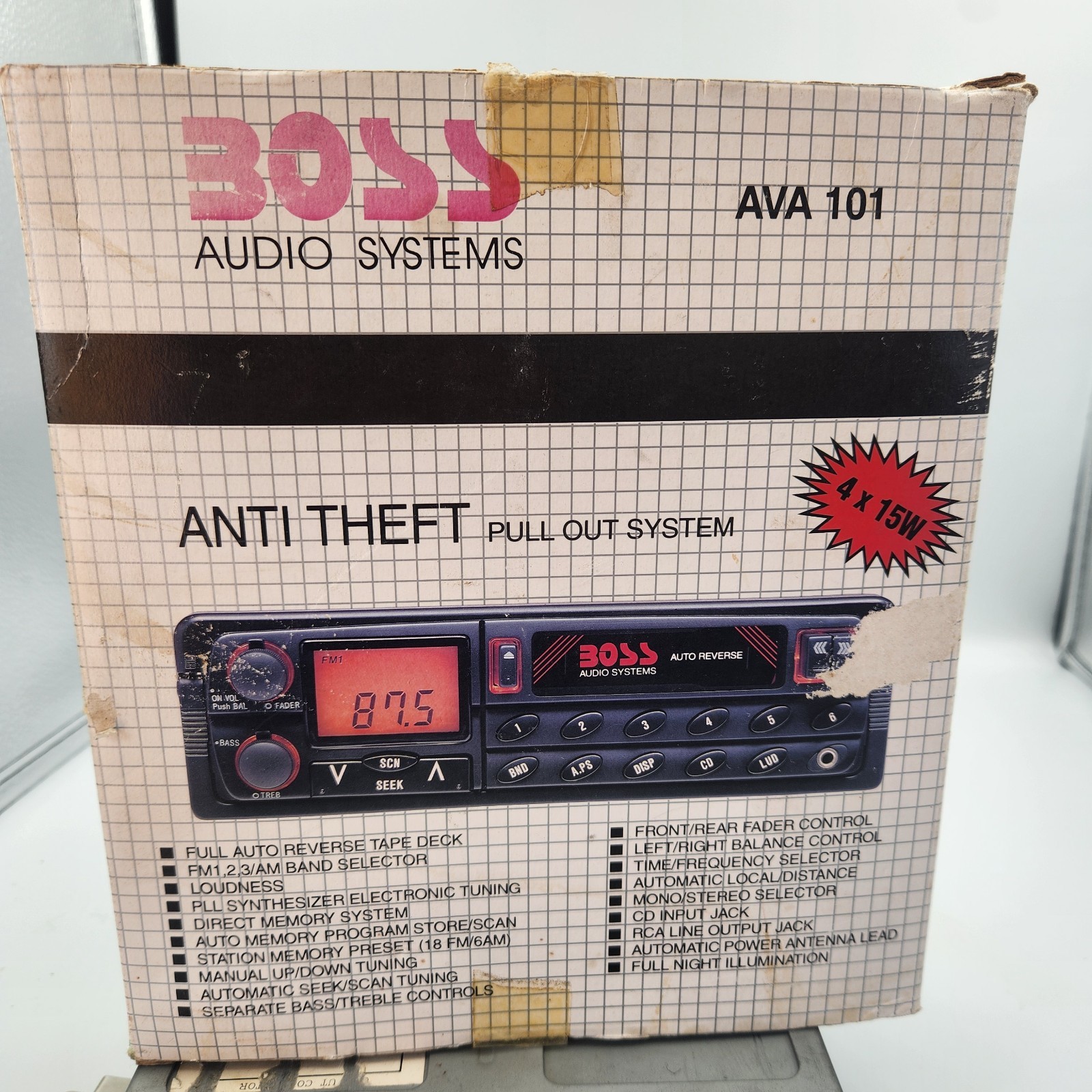 Vintage Boss Audio Systems AVA-101 Cassette Tape Car Radio Stereo With Box