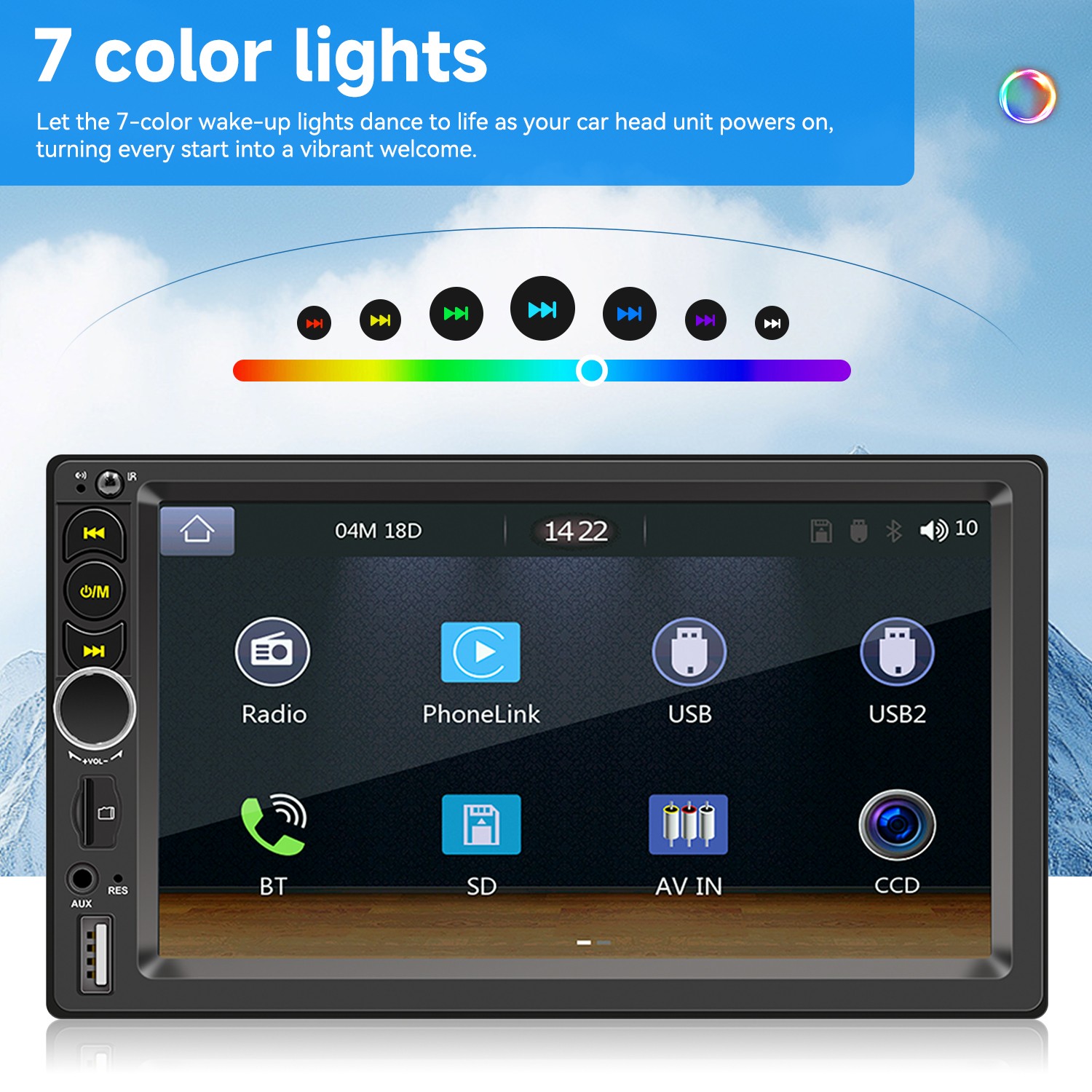 2DIN Double 7” Touchscreen Car Stereo with Bluetooth, GPS& Apple/Android CarPlay