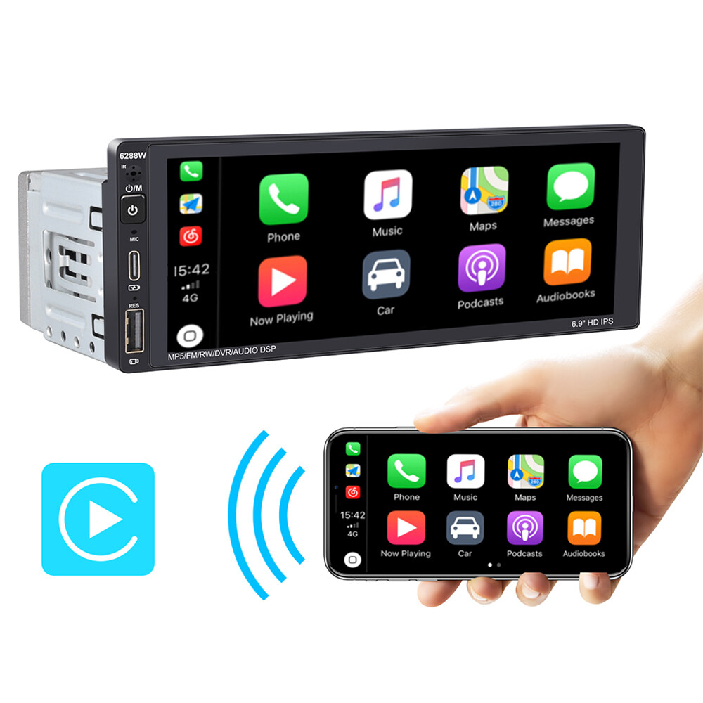 6.9″ 1 Din Car Radio Carplay Android Auto Mirror Link USB/RDS/AUX Type-C Charge