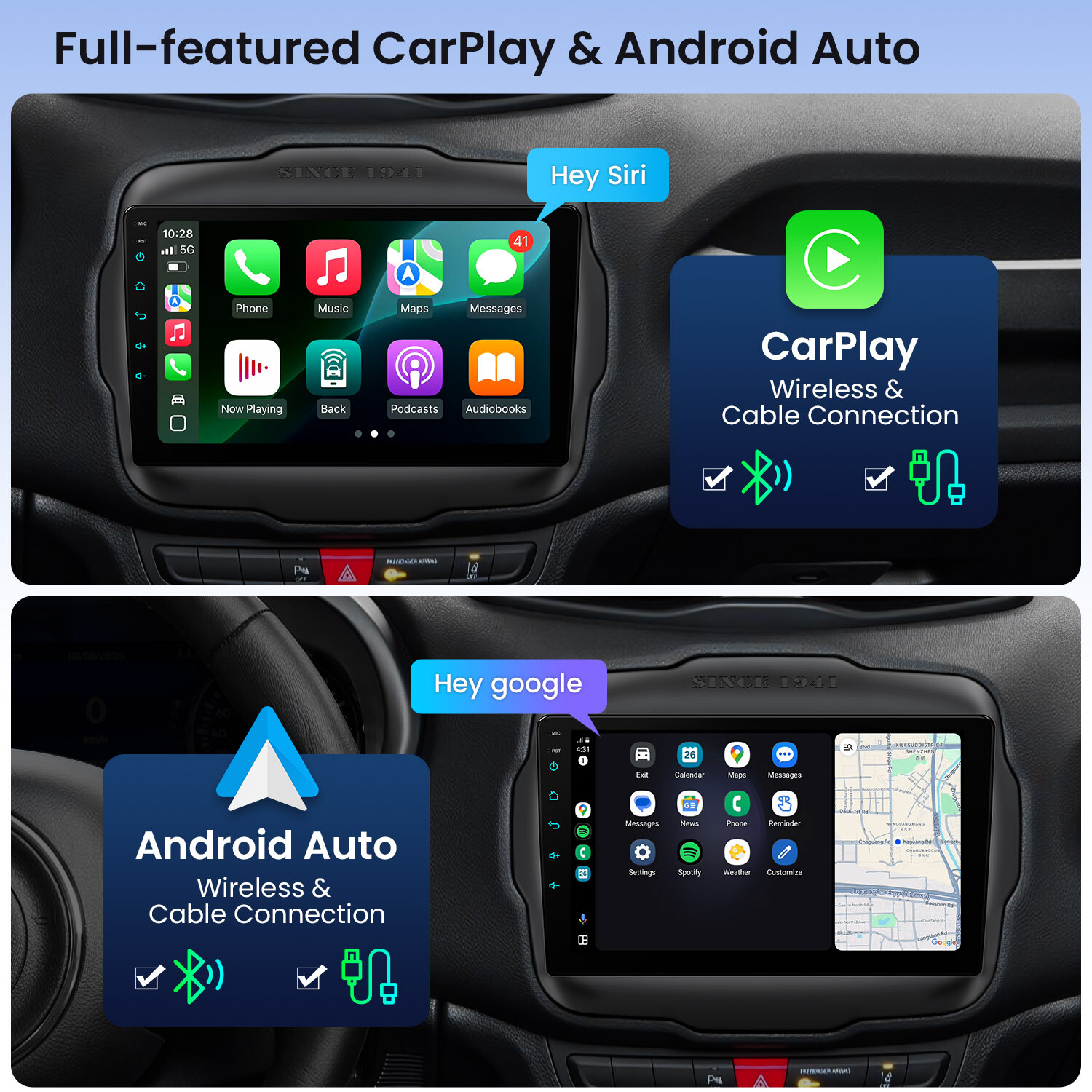 Octa Core Android Radio for Jeep Renegade 9″ IPS Screen DSP Bluetooth 4GB 64GB
