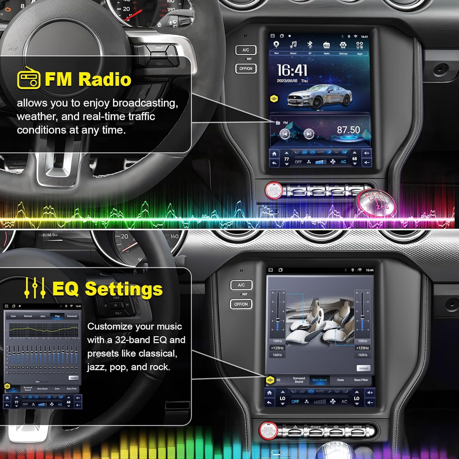 10.4″ Car Radio Android Tesla Screen Gps Navigation For Ford Mustang 2015-2022