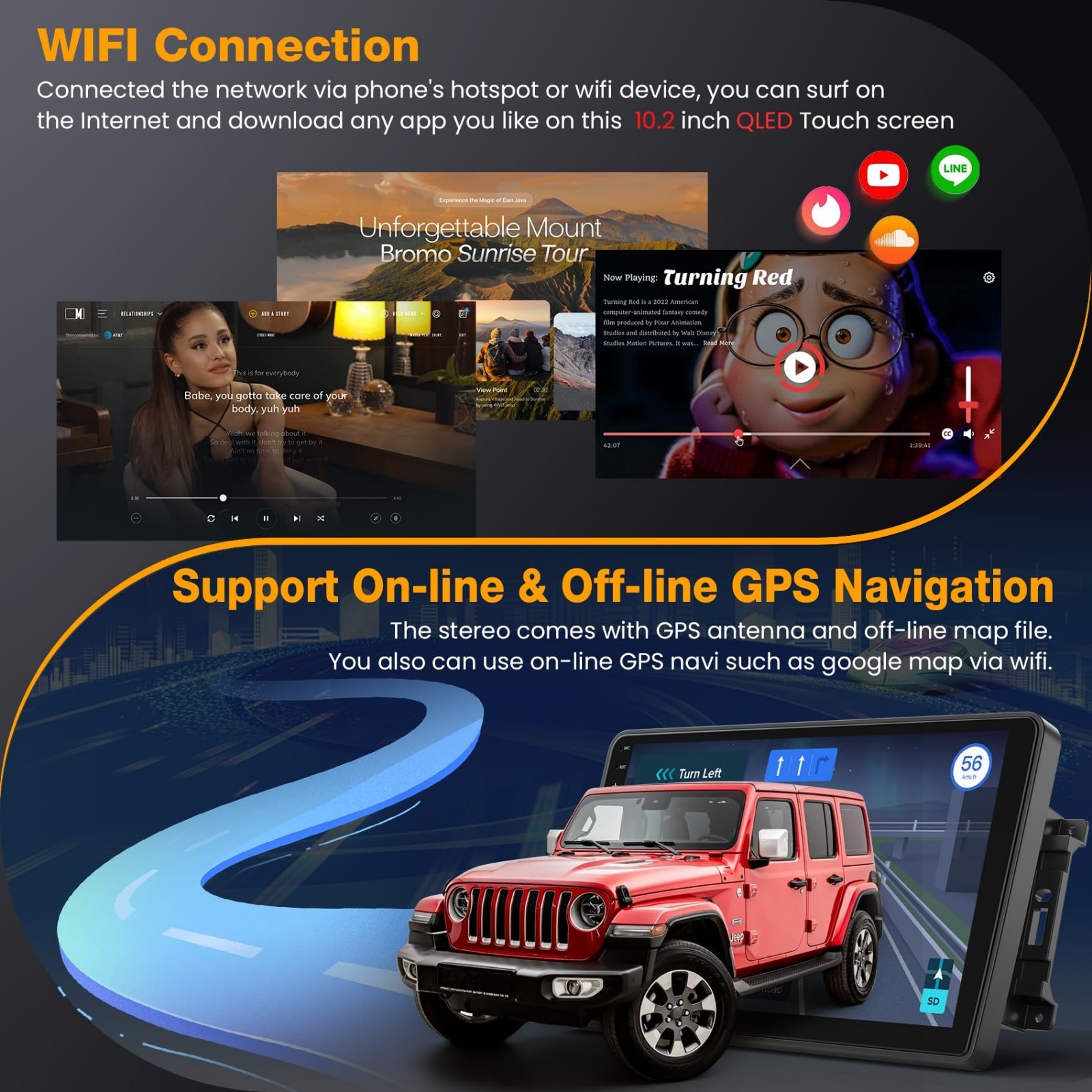 10.2″ QLED Touch Screen Car Stereo for Jeep Wrangler & Dodge Ram, Android 15, Wi