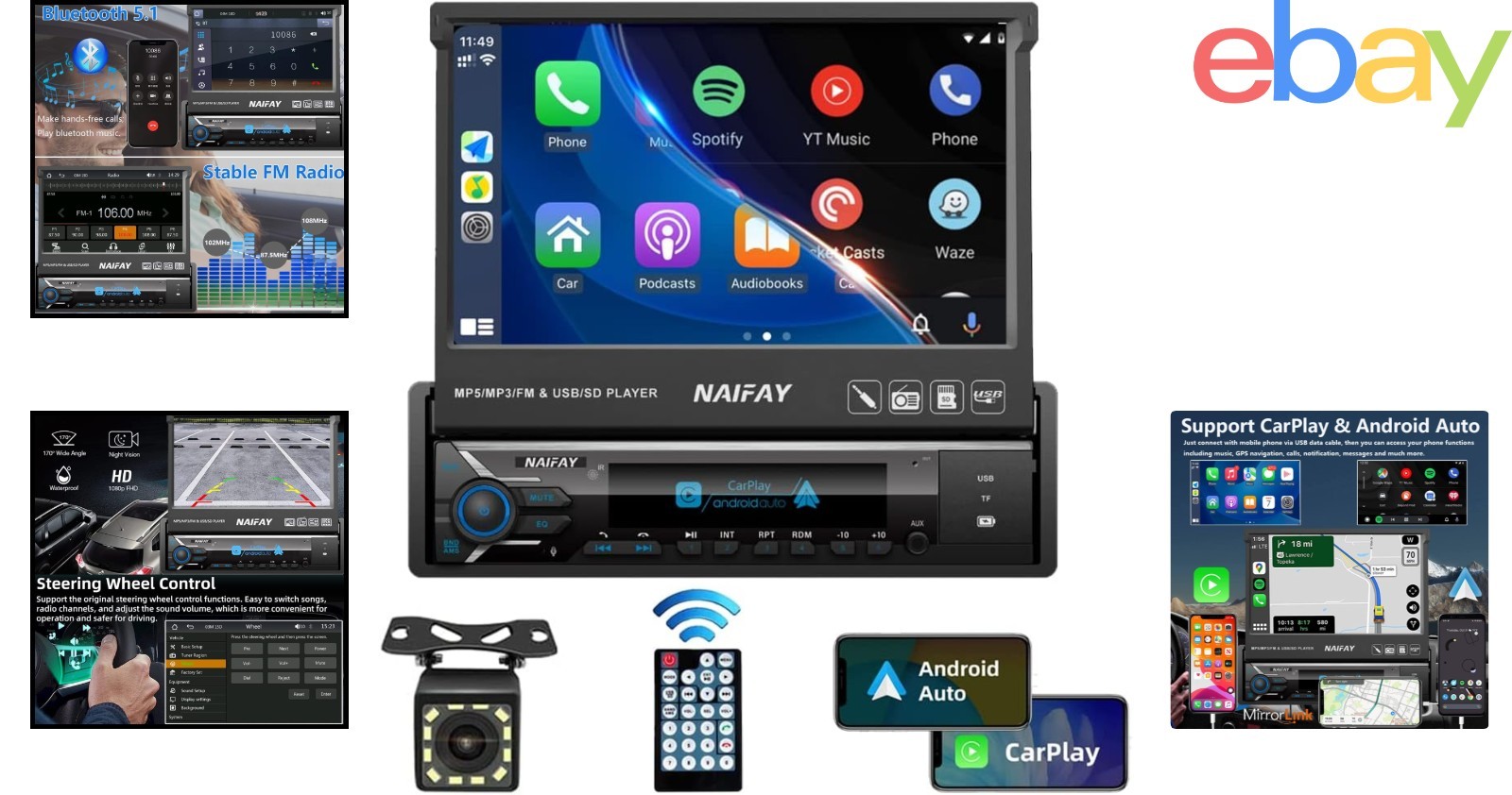 Touchscreen Car Stereo with USB, AUX, and Bluetooth for Safe Driving Experience
