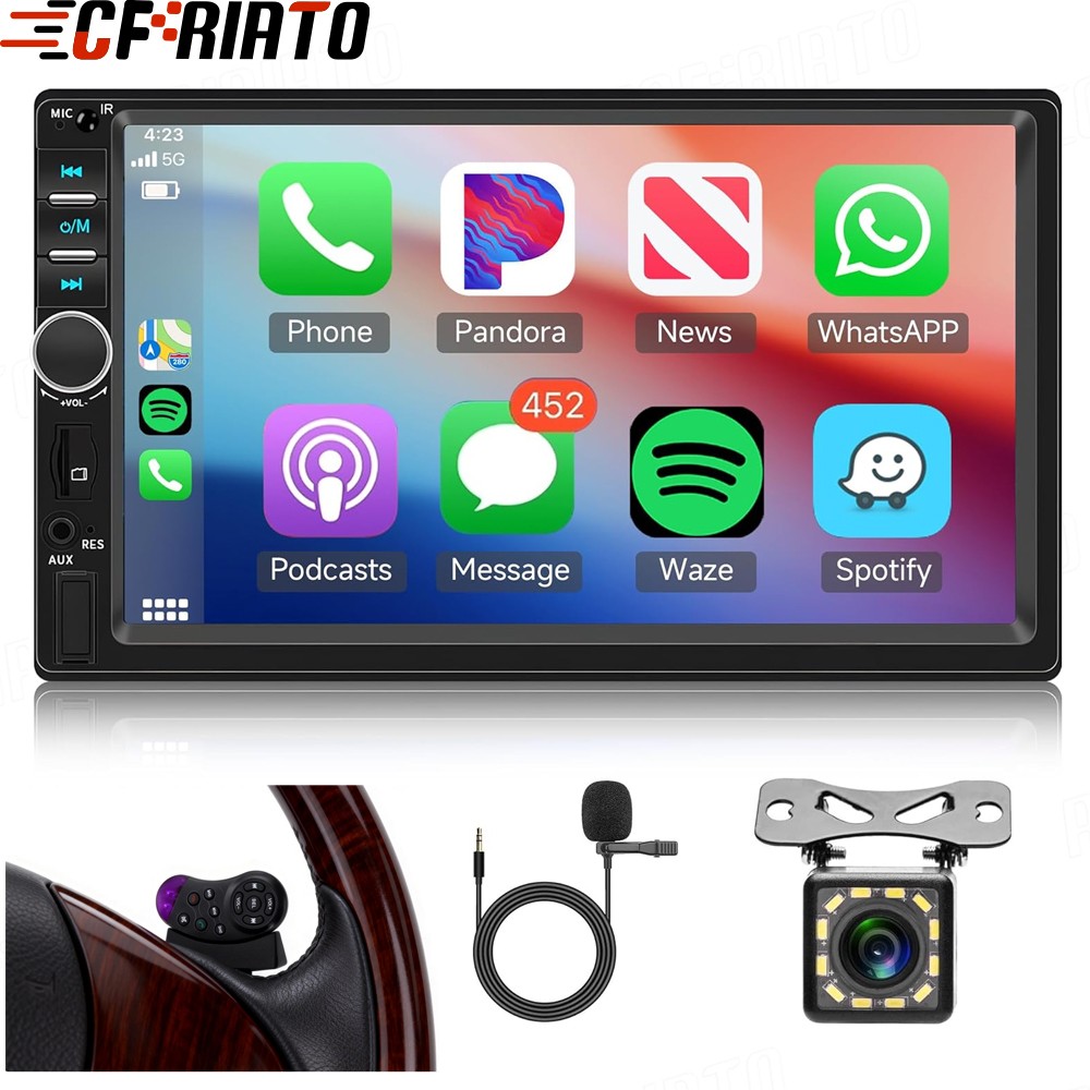 7″ Car Stereo Head Unit Radio Double DIN Carplay/Android Auto AUX Screen Cam