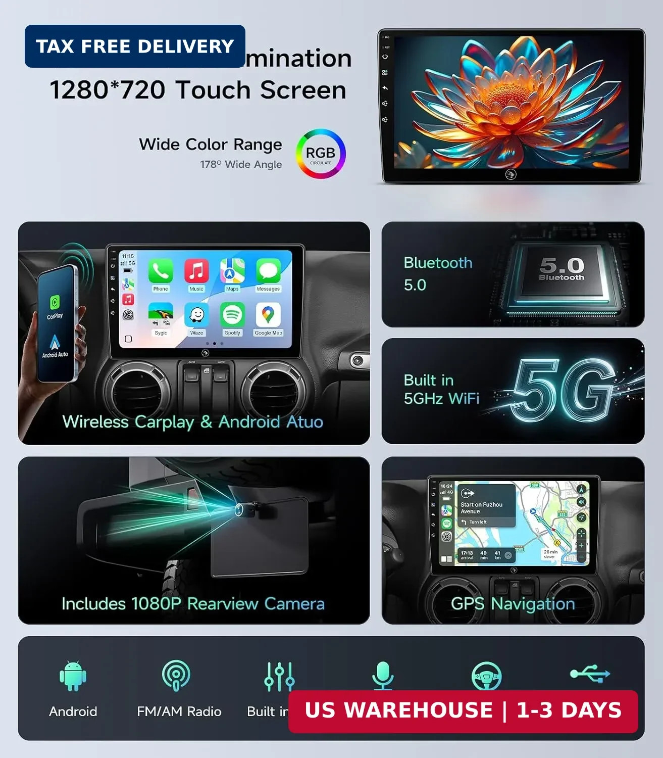Car Radio for Jeep Wrangler JK Compass Grand Cherokee Dodge Ram Upgrade Stereo W
